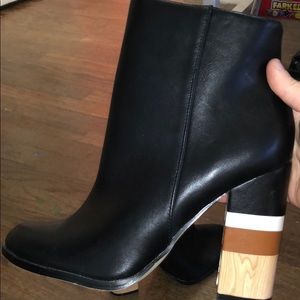 Black Bootie with Wooden Heel Accent